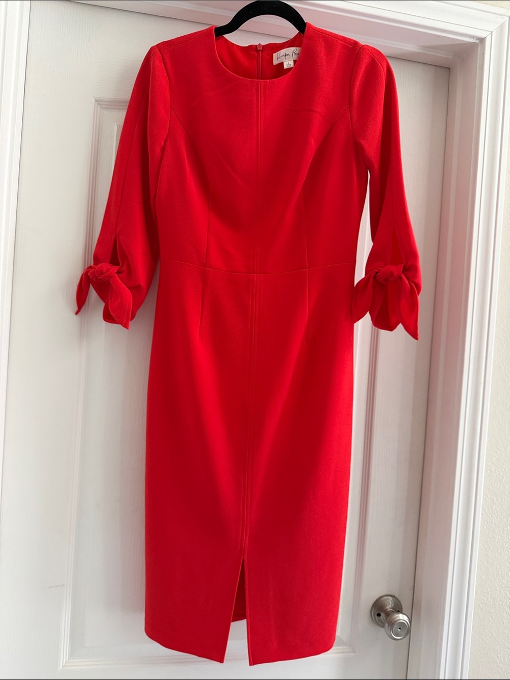Harper Rose Red Long-Sleeve Tie-Cuff Sheath Midi Dress